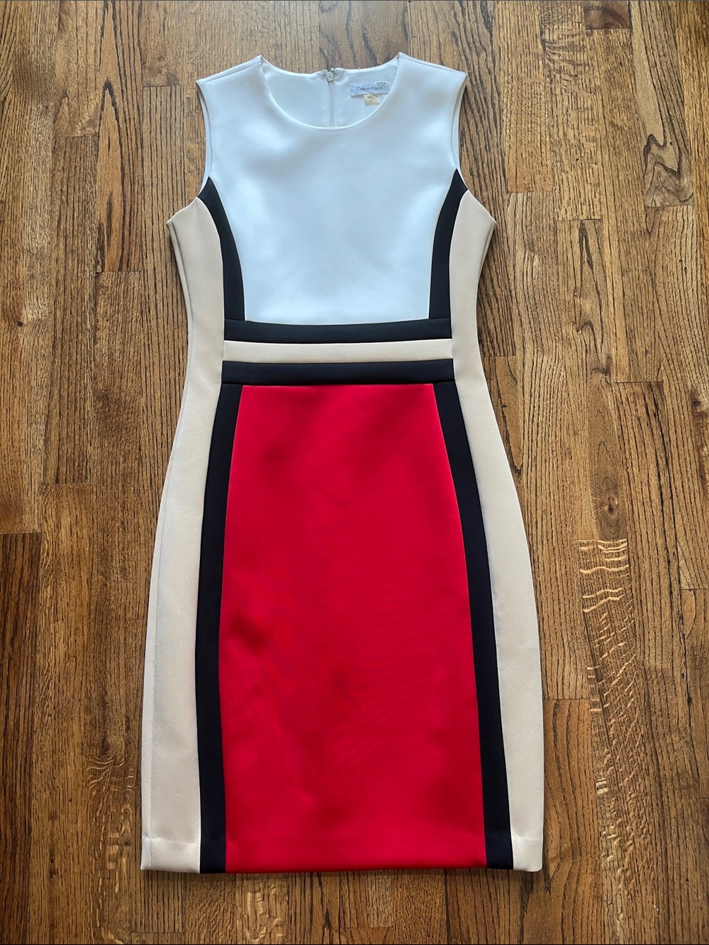 Calvin Klein Red, White, Beige & White Black Color-Block Dress